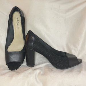 Black leather heels with open toes from Hush Puppies size 9
